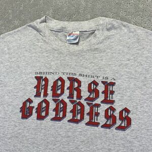 Vintage Freya Horse Goddess T Shirt Mens XL Gray Hanes Graphic Double Sided 90s